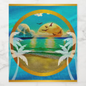 Moderne tropische strand palmbomen zonsondergang v wijn etiket (Enkel label)