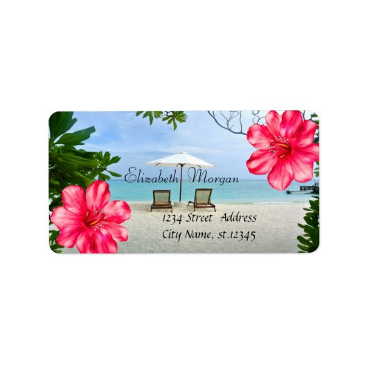 Moderne Tropische Strand, Stoel, Hibiscus Etiket (Voorkant)