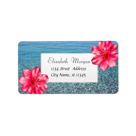 Moderne Tropische Strand, Zee, Hibiscus Etiket (Voorkant)