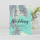 Moderne tropische strandpalmbekleding voor bruilof kaart (Staand voorkant)