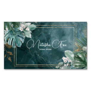 Moderne Tropische Teal Marmer & Gouden Glitters Magnetisch Visitekaartje