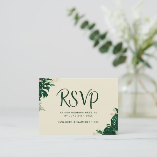 Moderne Tropische Thema Bruiloft Website RSVP Informatiekaartje (Staand voorkant)