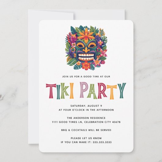 Moderne Tropische Tiki Luau Cocktailparty Zomer Kaart (Voorkant)