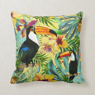 Moderne tropische toucans paradijs met palmananas kussen