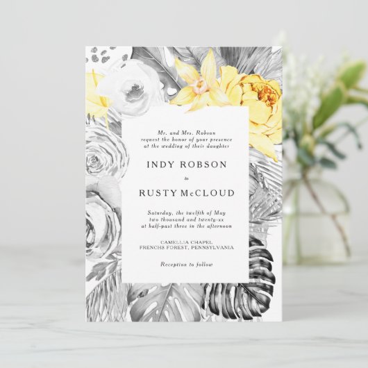 Moderne Tropische Trouw Uitnodiging (Staand voorkant)