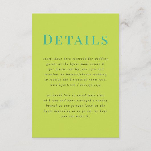 Moderne tropische trouwkaart informatiekaartje (Voorkant)