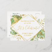 Moderne Tropische Trouwlocatie Ontvangst Folie Uitnodiging Briefkaart (Voorkant / Achterkant)