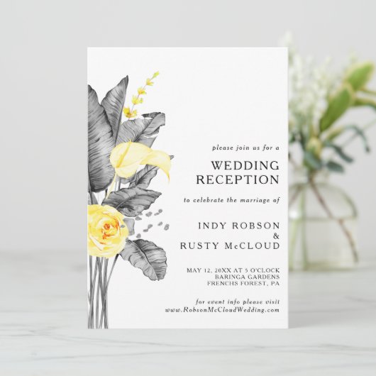 Moderne Tropische Trouwreceptie Uitnodiging (Staand voorkant)