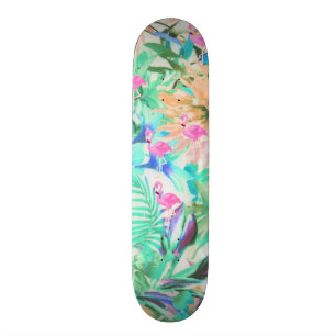 Moderne tropische turquoise roze bloemige flamingo persoonlijk skateboard