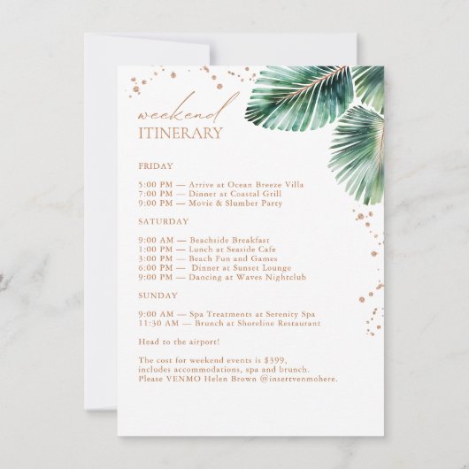 Moderne tropische vrijgezellenweekend uitnodiging (Achterkant)