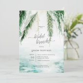 Moderne Tropische Water & Palmen Bruidsbrunch Kaart (Staand voorkant)