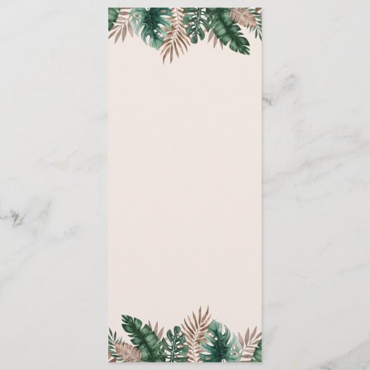 Moderne Tropische Waterverf Bladgroen Bruiloft Menu (Achterkant)