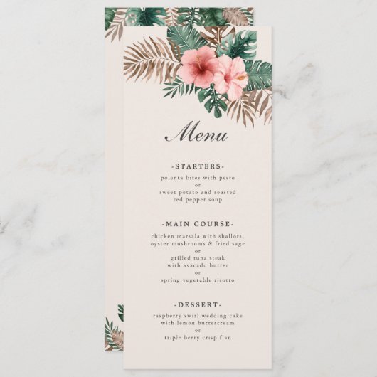 Moderne Tropische Waterverf Bladgroen Bruiloft Menu (Voorkant / Achterkant)
