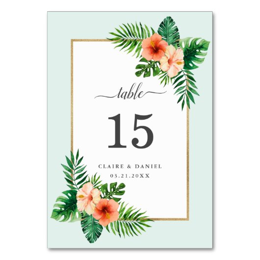 Moderne tropische Waterverf botanische bruiloft Kaart (Achterkant)