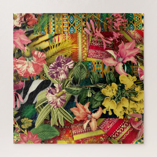Moderne tropische Waterverf Floral-Indiaans patroo Legpuzzel (Verticaal)