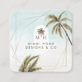 Moderne tropische Waterverf palm Trees monogram Vierkante Visitekaartje (Voorkant)