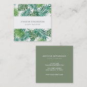 Moderne tropische waterverf verlaat professionele vierkante visitekaartje (Voorkant / Achterkant)