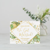 Moderne Tropische We Zijn Getrouwd Elopement Ontva Folie Uitnodiging Briefkaart (Staand Voorkant)