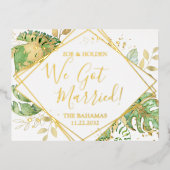 Moderne Tropische We Zijn Getrouwd Elopement Ontva Folie Uitnodiging Briefkaart (Voorkant)