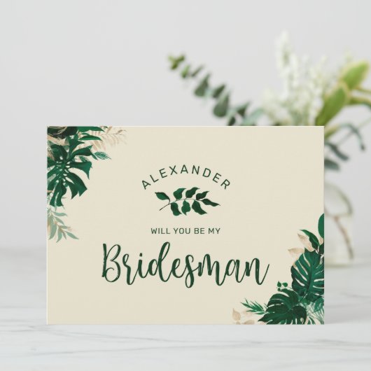 Moderne Tropische Wees mijn Bridesman Kaart (Staand voorkant)