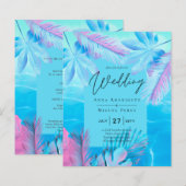 Moderne tropische zomer Aqua Blue Pink Wedding (Voorkant / Achterkant)