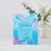 Moderne tropische zomer Aqua Blue Pink Wedding (Staand voorkant)