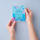 Moderne tropische zomer Aqua Blue Pink Wedding Flyer (Hand)