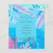 Moderne tropische zomer Aqua Blue Pink Wedding Flyer (Achterkant)