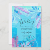 Moderne tropische zomer Aqua Blue Pink Wedding Kaart (Voorkant)