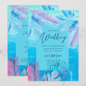 Moderne tropische zomer Aqua Blue Pink Wedding Kaart (Voorkant / Achterkant)