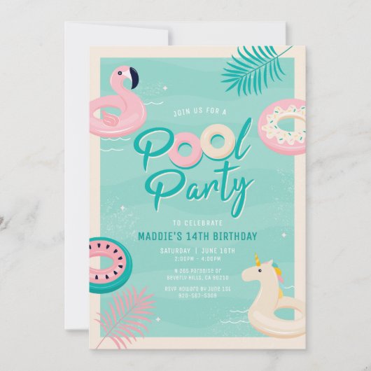 Moderne Tropische Zomer Pool Party Uitnodiging (Voorkant)