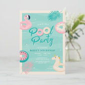 Moderne Tropische Zomer Pool Party Uitnodiging (Staand voorkant)