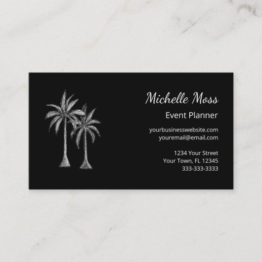 Moderne tropische zwarte witte palmbomen visitekaartje (Voorkant)