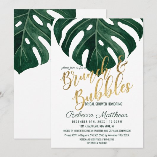 Moderne Tropische Zwitserse Kaas Gouden Brunch Bub Kaart (Voorkant / Achterkant)