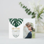 Moderne Tropische Zwitserse Kaasblad Goud Save Dat Briefkaart (Staand voorkant)