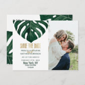 Moderne Tropische Zwitserse Kaasblad Goud Save Dat Briefkaart (Voorkant / Achterkant)