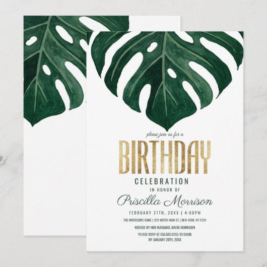 Moderne Tropische Zwitserse Kaasblad Gouden Verjaa Kaart (Voorkant / Achterkant)