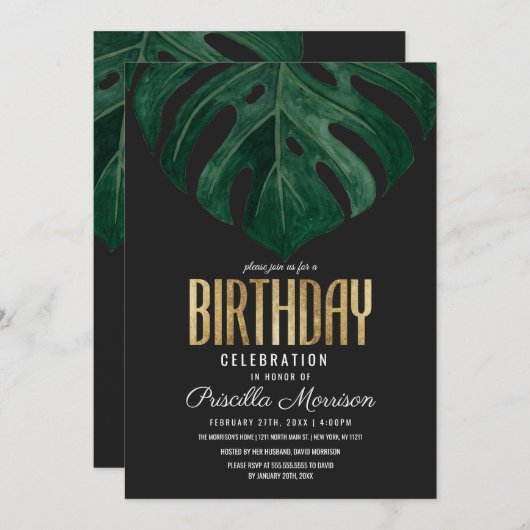 Moderne Tropische Zwitserse Kaasblad Gouden Verjaa Kaart (Voorkant / Achterkant)