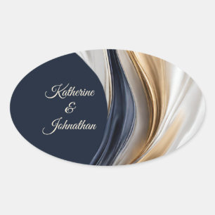Moderne Trouw - Blauw Wit en Goud Ovale Sticker
