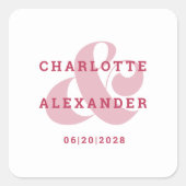 Moderne Trouw Bruid Bruidegom Ampersand Magenta Ro Vierkante Sticker (Voorkant)