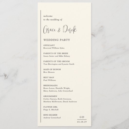 Moderne Trouw Bruiloft Ivory Programmakaart (Voorkant)