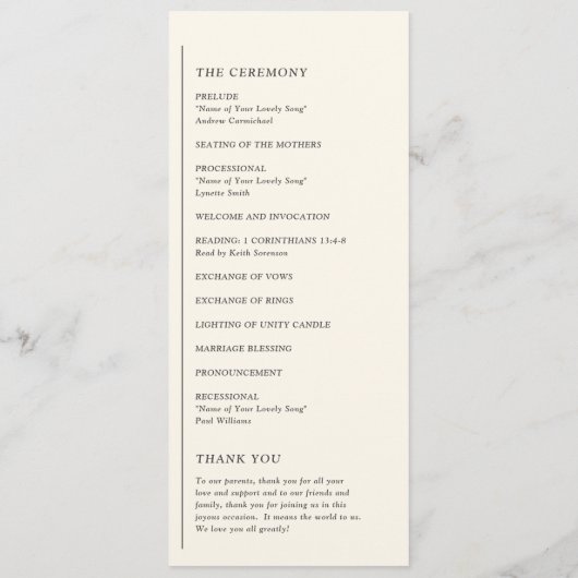 Moderne Trouw Bruiloft Ivory Programmakaart (Achterkant)