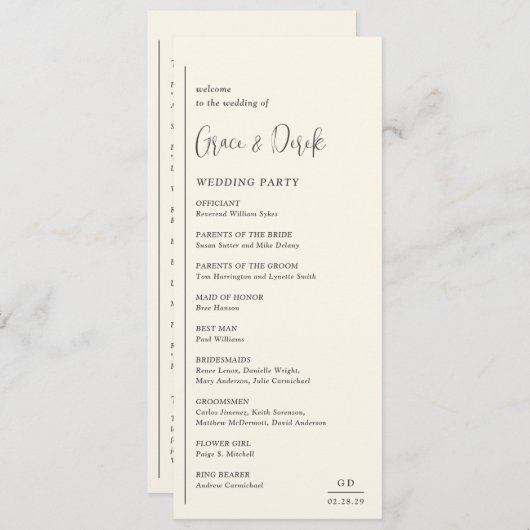 Moderne Trouw Bruiloft Ivory Programmakaart (Voorkant / Achterkant)