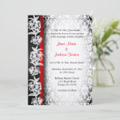 Moderne Trouw Damast in Wit, Zwart en Rood Kaart (Staand voorkant)