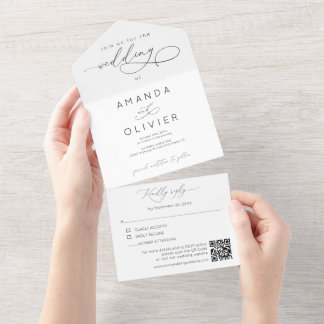 Moderne Trouw Elegante Calligrafie Zwart & Wit All In One Uitnodiging