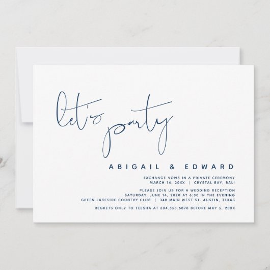 Moderne Trouw-Elopement, Laten we Feesten, Marineb Kaart (Voorkant)