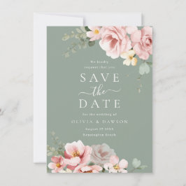 Moderne Trouw met Blush & Sage Groen Save The Date