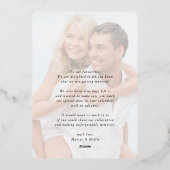 MODERNE TROUW minimalistische verlovingscalligrafi Folie Uitnodiging (Achterkant)