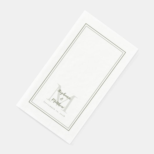 Moderne Trouw Monogram Namen & Datum Olijfgroen Servet (Hoek)