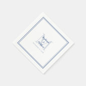 Moderne Trouw Namen & Datum Monogram Blauw Wit Servet (Hoek)